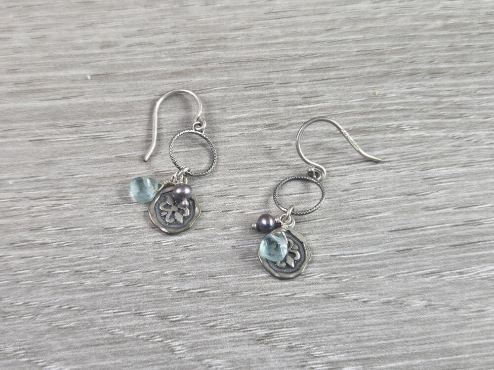 SILPADA Charmed I'm Sure Dainty Sterling Silver Blue Glass Pearl Earrings W2370